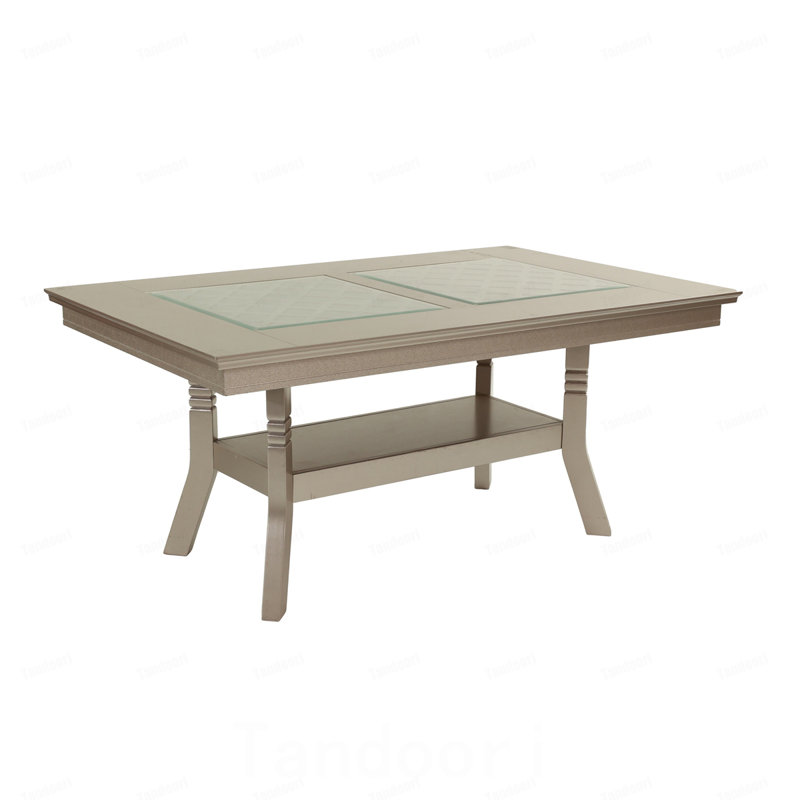 Table de salle à manger avec plateau en bois d'hévéa et plateau en verre