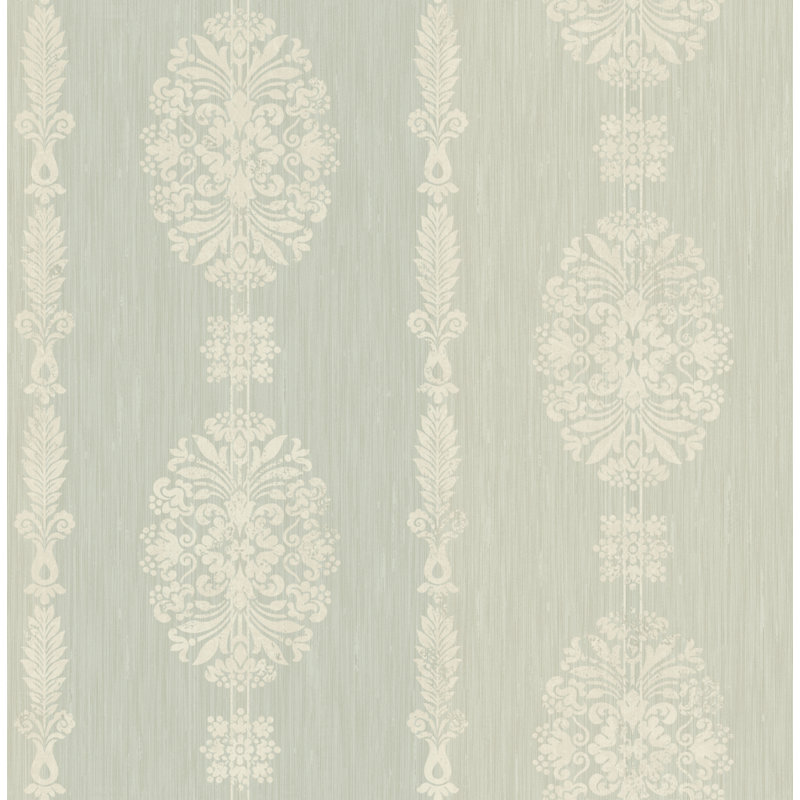 Papier peint rayé à motif floral Seabrook Designs Johna, Fumée