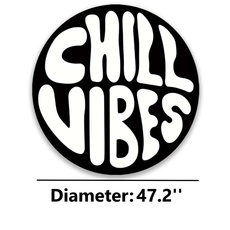 Tapis typographique rond en coton "Chill Vibes", Rond 3 pi 11 po