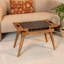 Tabouret Mason en bois de manguier avec plateau en cuir tressé, noir et naturel