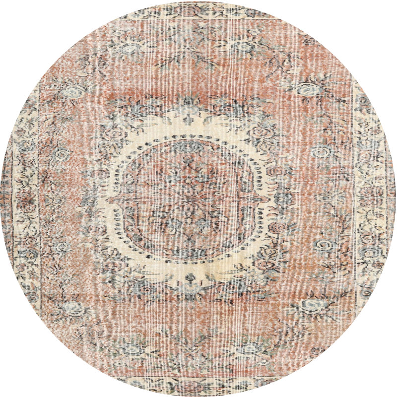 Tapis oriental multicolore tissé à la machine Oriental, Rond 6 pi