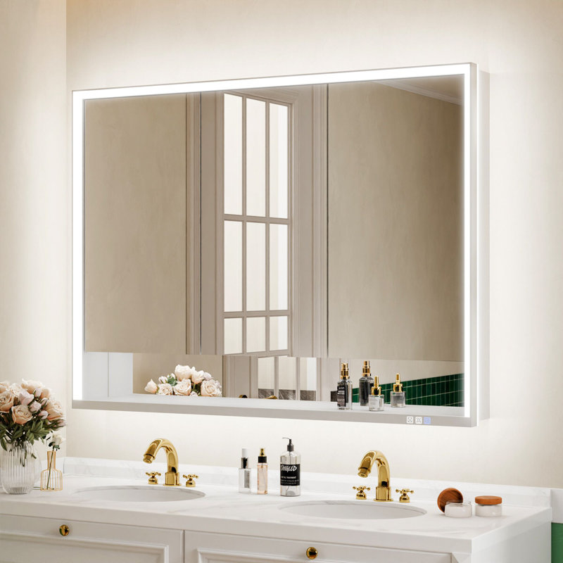 Surface ou encastré armoire à pharmacie à intensité variable avec miroir à DEL, tablettes réglables, désembueur, prises de courant