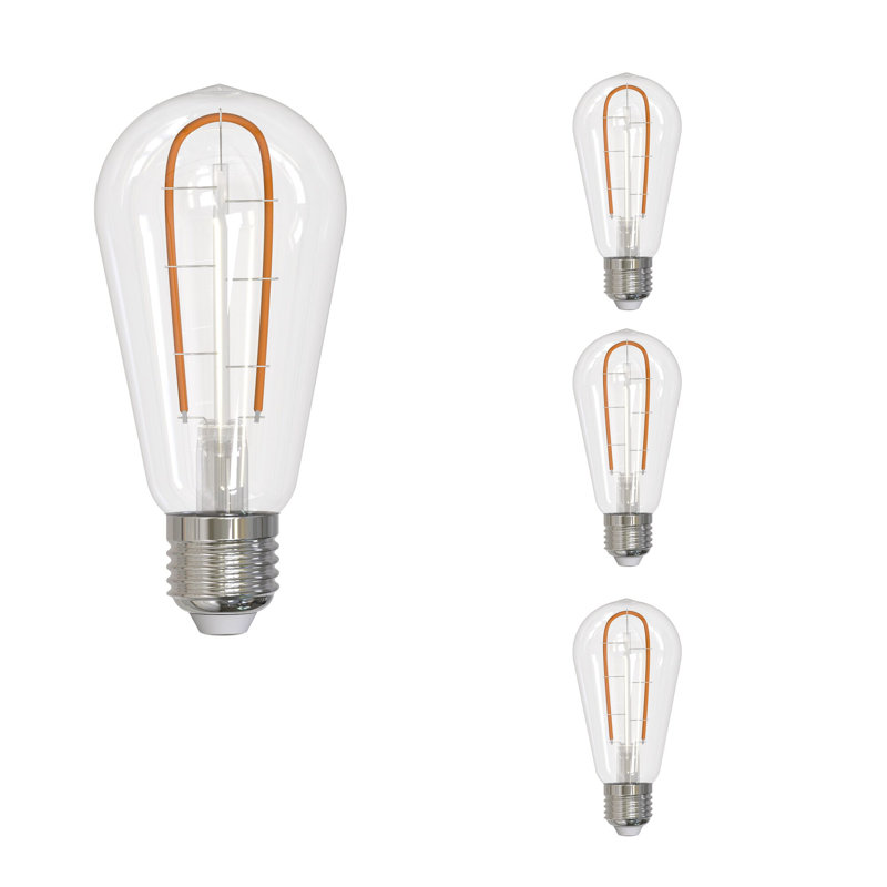 LED Curved Filament Pack of (4) 3 Watt Dimmable ST18 Light Bulbs with Medium (E26) Base