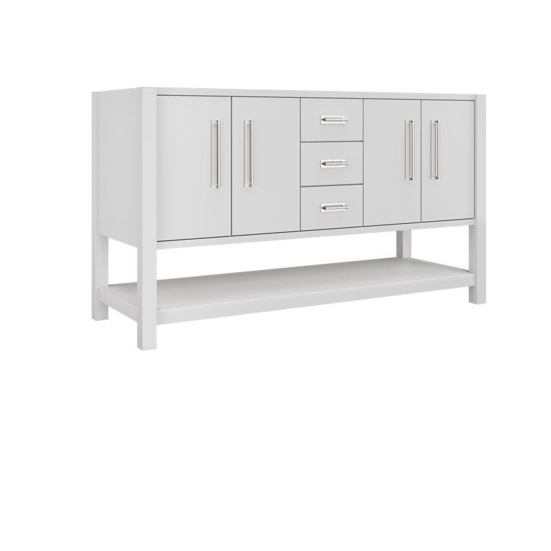 Meuble-lavabo double Kiawah, Blanc résistant, 60", Chrome poli