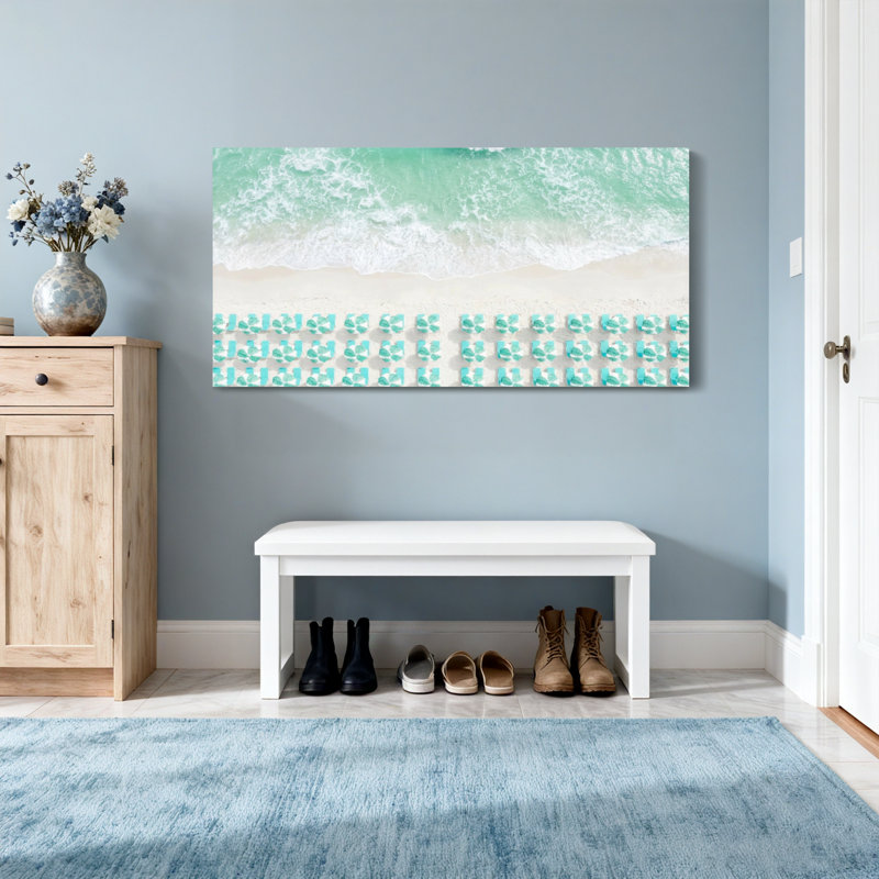 Scénario et paysages urbains, plage, vagues, sable, chaises, impression sur toile, H 20 po x l 40 po