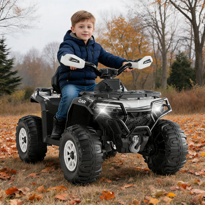 Quad électrique 12 V pour enfants avec télécommande, lumières DEL, musique, Bluetooth, USB, suspension, idéal pour les enfants de 3 à 8 ans. Véhicule tout-terrain pour garçons et filles.