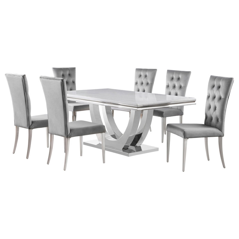Ensemble de table de salle à manger 7 pièces Kerwin, 7 pièces : table, 6 chaises, Gris