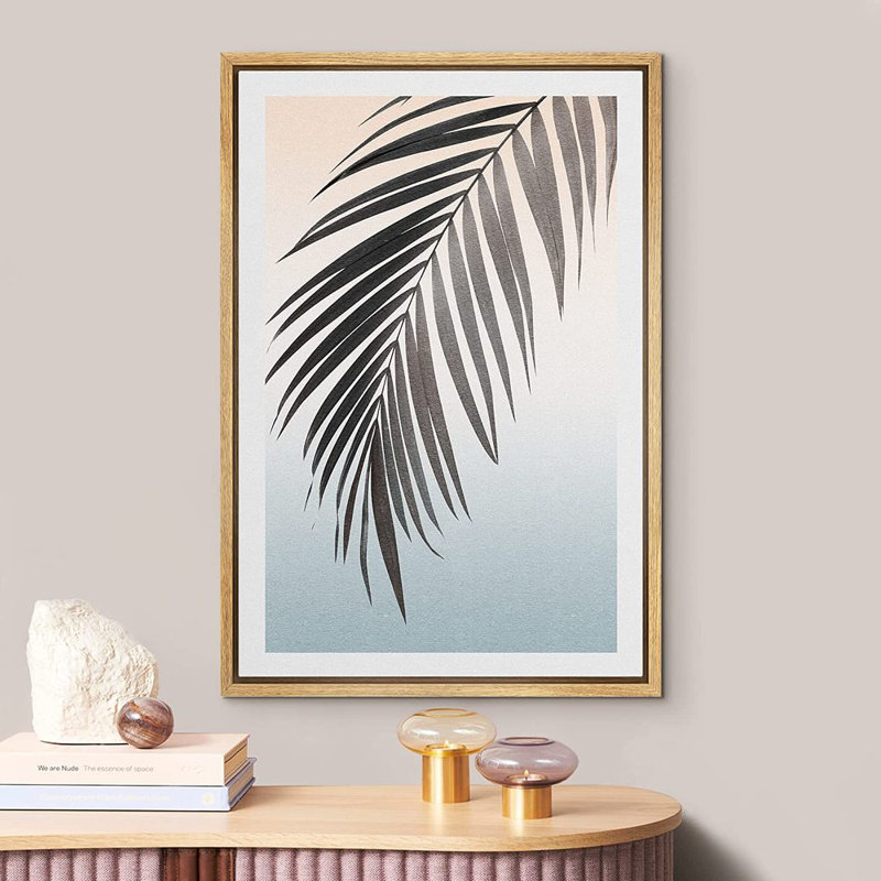 Impression sur toile botanique minimaliste, jungle bicolore, île tropicale, feuille de palmier, nature sauvage, art numérique, art moderne, éléments décoratifs rustiques, détente / calme, multicolore pour le salon, la chambre à coucher, le bureau