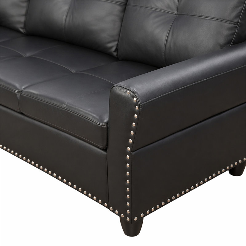Canapé modulaire en similicuir avec repose-pieds, Noir