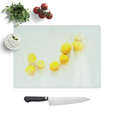 Glass Lemon Fruit in Abstract Chopping Board
