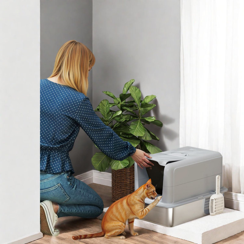 Enclosed Litter Box with Built-in Scoop