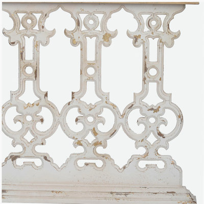 32" x 12" x 32" Classic Vintage White Wash Console Table with Brown Wood Top