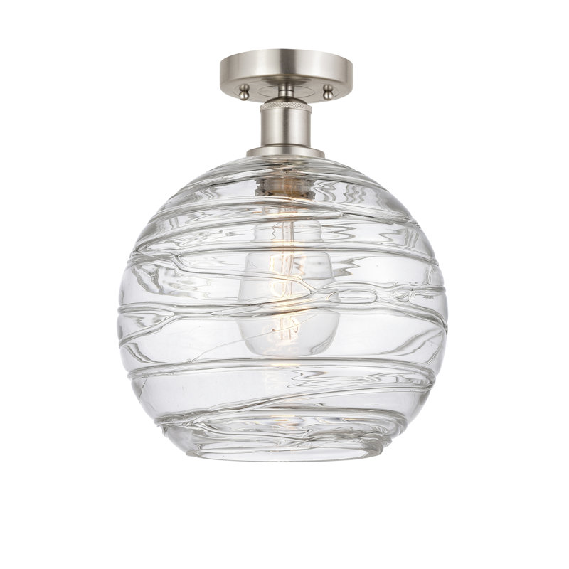Glass Semi Flush Mount, 11.75" H x 10" W x 10" D, Brushed Satin Nickel