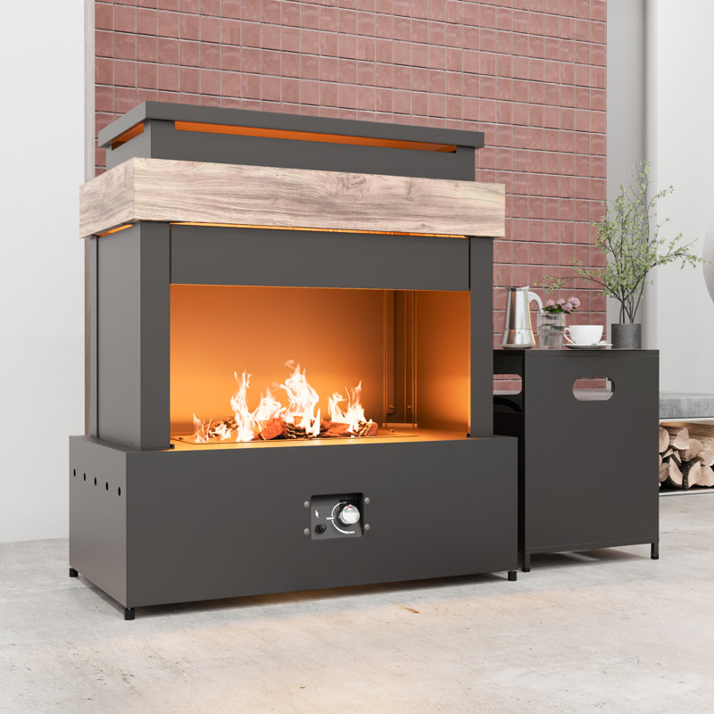Modern Outdoor Gas Fireplace with Adjustable Flame & Weather-Resistant Steel Finish