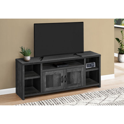 Le meuble télé noir en stratifié de 60 po, un centre de divertissement multimédia avec rangement pour porte, peut accueillir des téléviseurs de 80 à 89 po, un salon transitionnel et une chambre à coucher pour la chambre