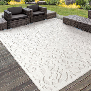 My Texas House Ladybird Damask Natural High Low Indoor Outdoor Rug 7x5 ft 