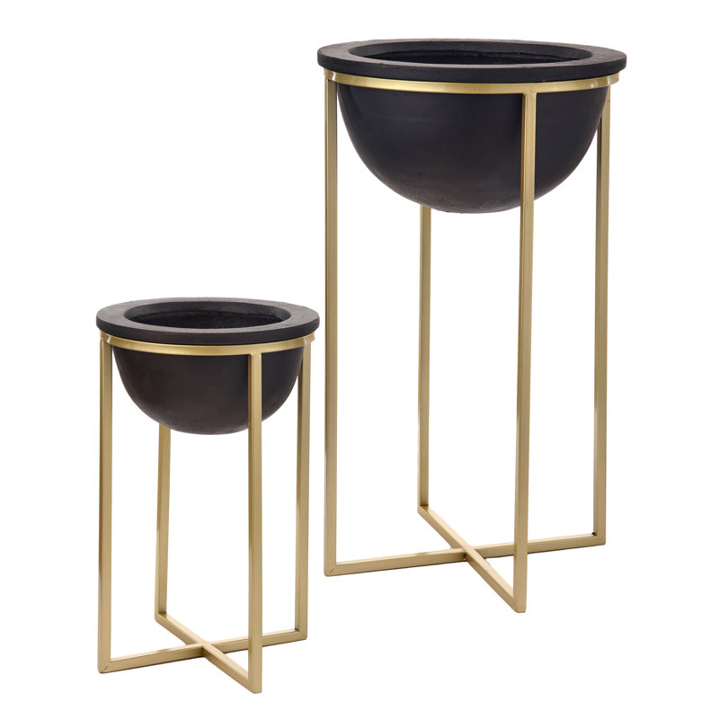 Mgo Metal Bowl Planter 18-26", Black;Gold, 2