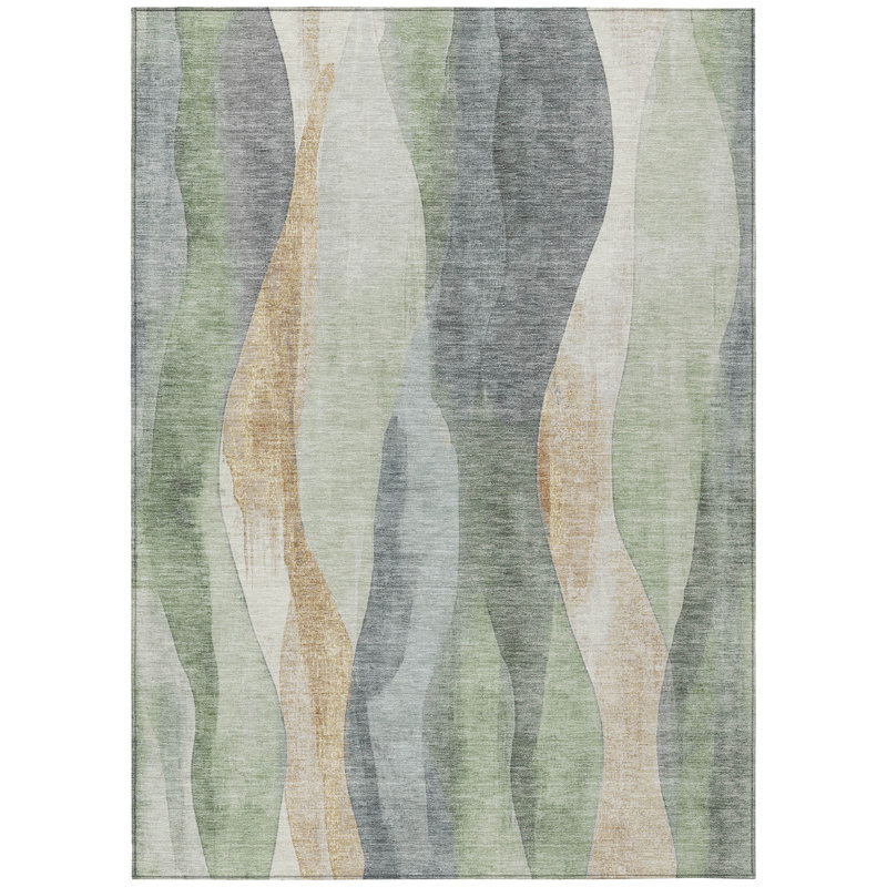 Machine Washable Indoor/Outdoor Xhevrie Aloe Rug, Rectangle 8' x 10'