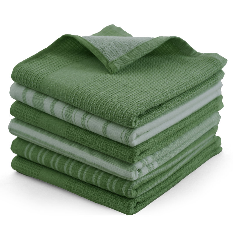 Green Cotton Terry Waffle Kitchen Towel Set of 6