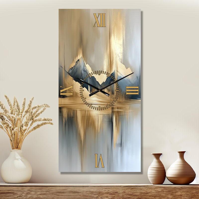 Horloge murale décorative Lodge - Montagnes dans Last Light II, 32" H x 16" W - Rectangle
