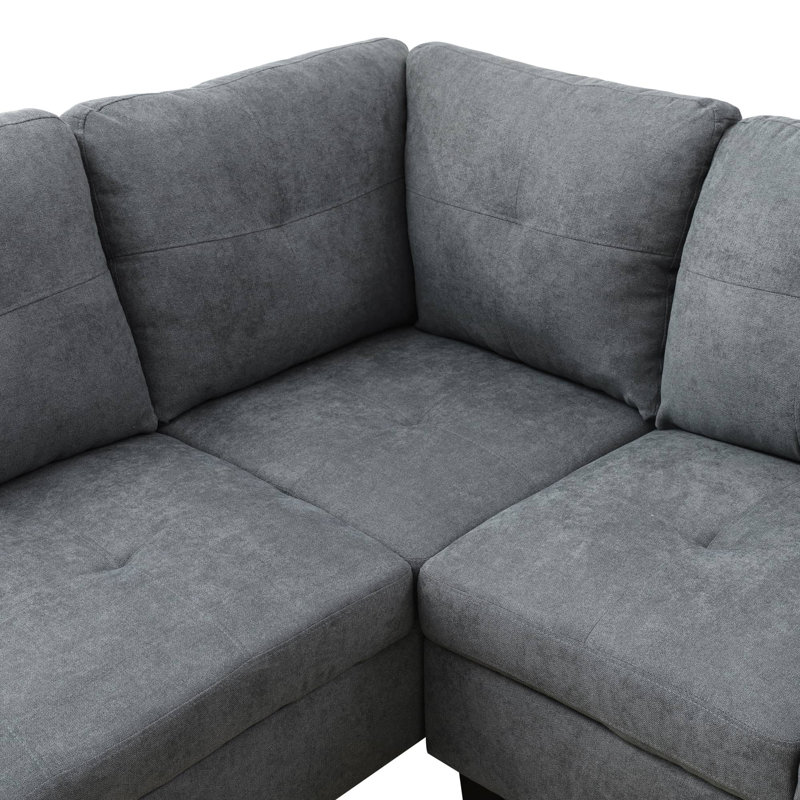 Ensemble de salon en L gris foncé Onyx, Mélange de lin gris foncé