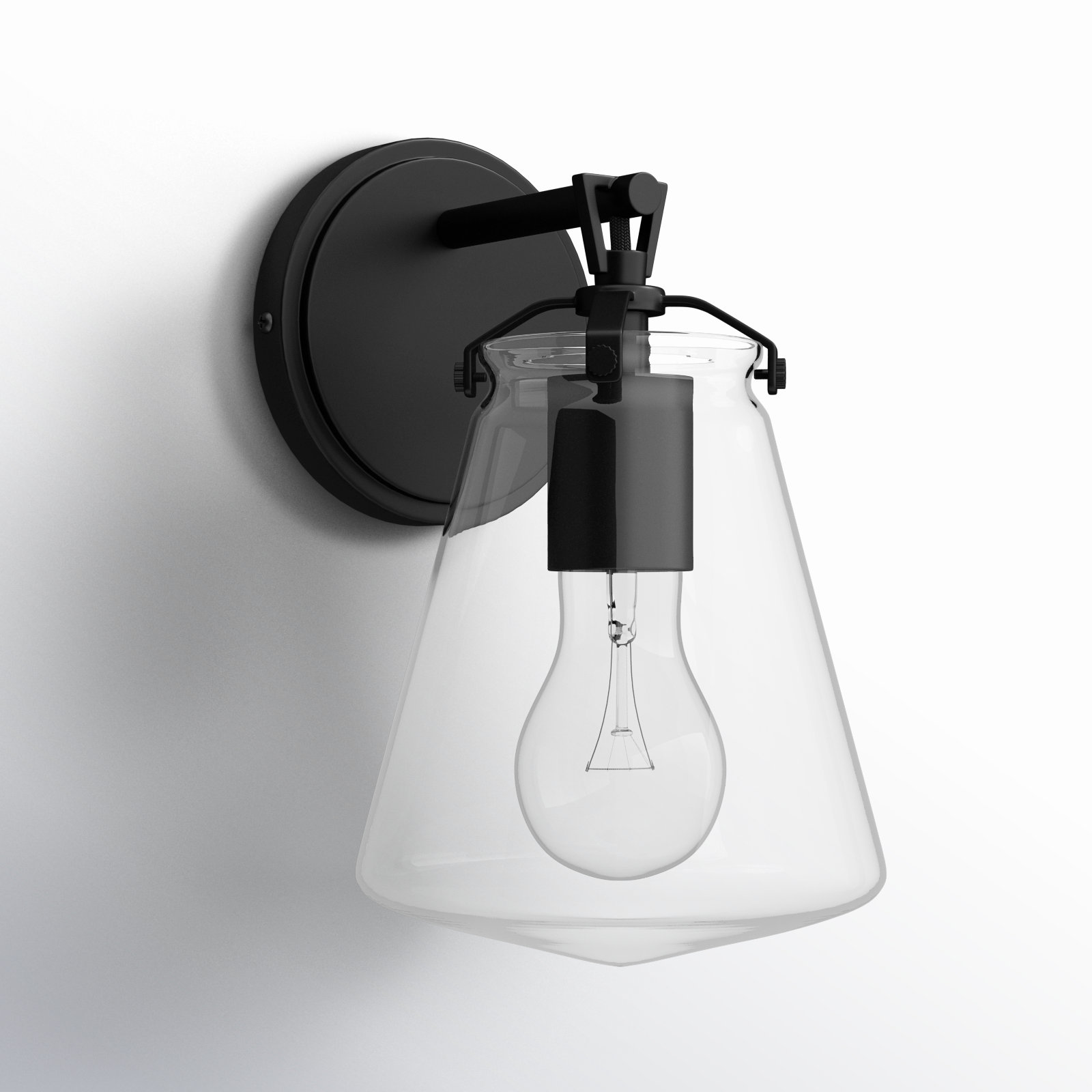 Single Light Dimmable Armed Sconce, Matte Black