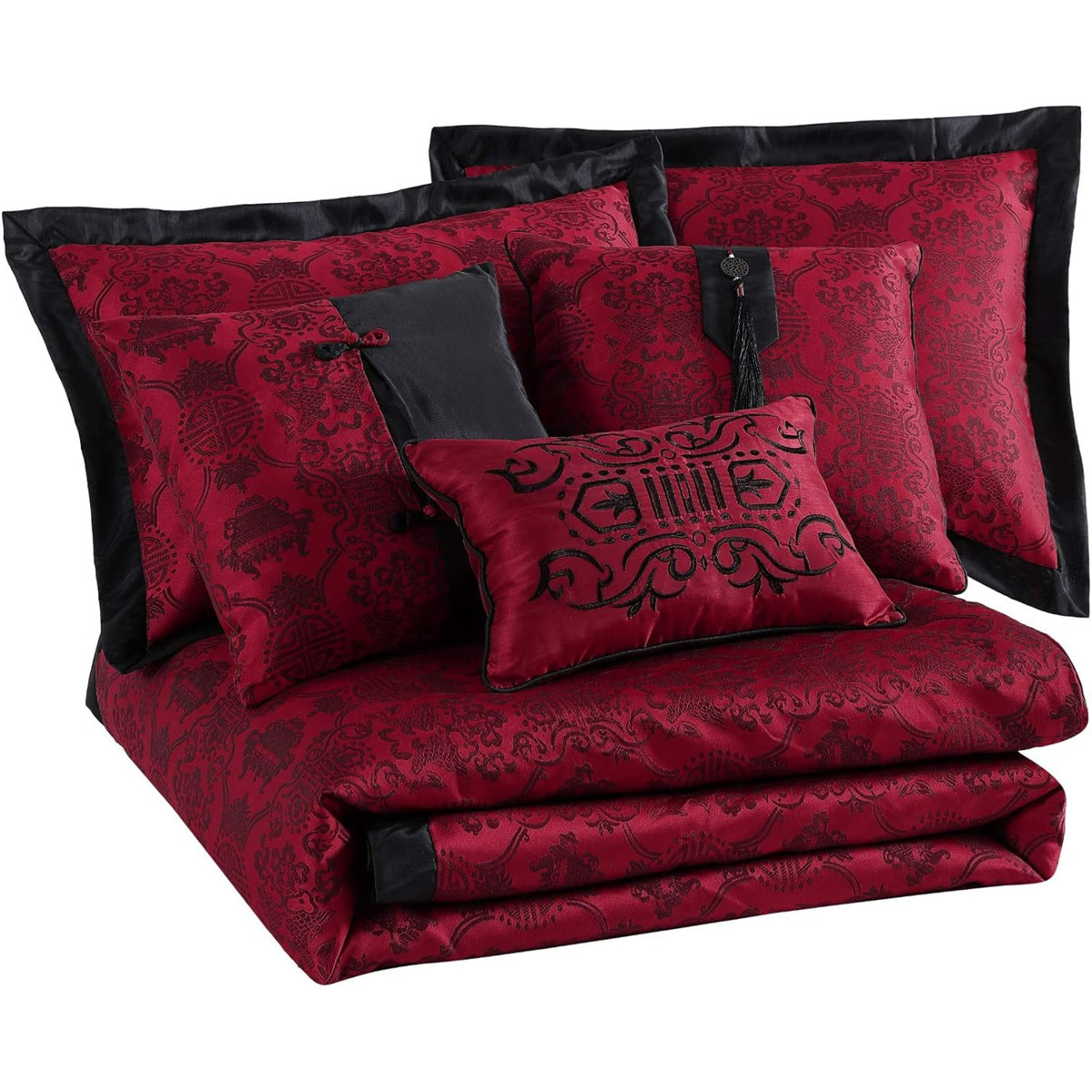 Noble 7-Piece Red Black Jacquard Comforter Set