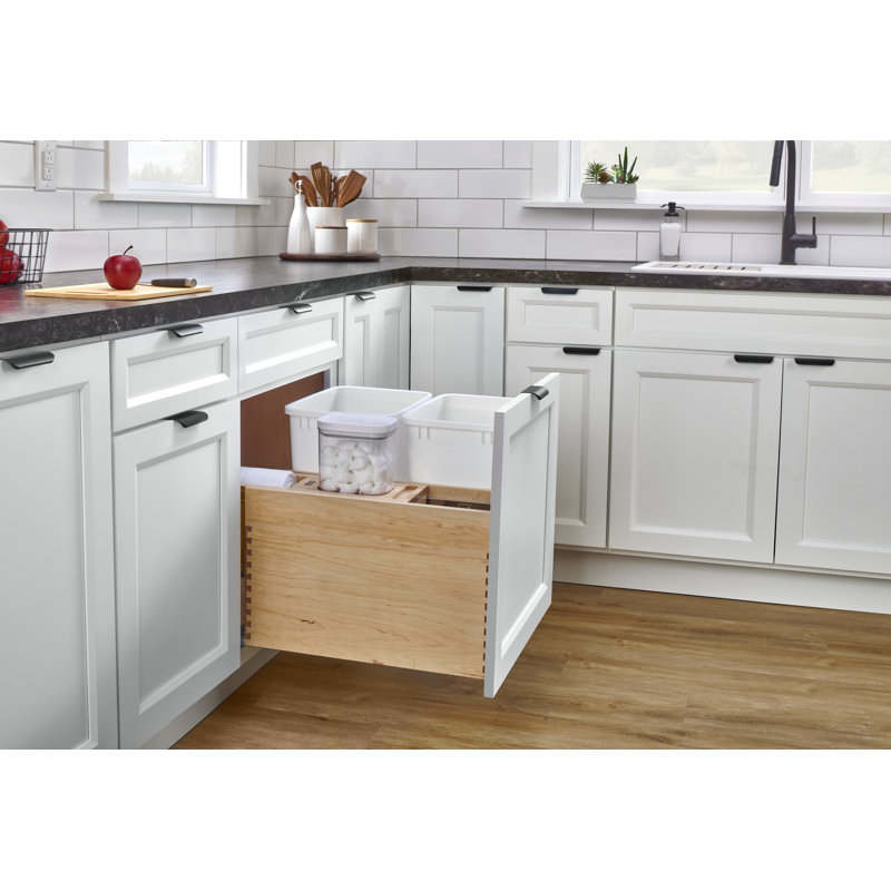 Wood Bottom Mount Pullout Waste/Trash Container With OXO And Storage W/ Soft-Close