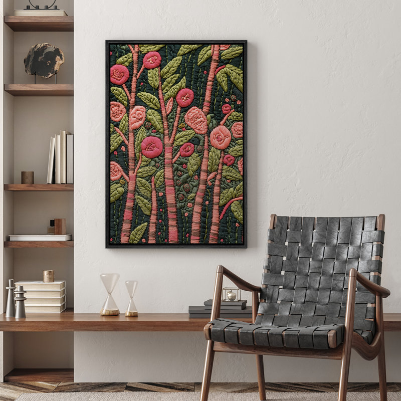 Impression sur toile Stitch Pink Green Floral Unique Modern, Noir, noir, noir, noir, H 24 po x l 16 po