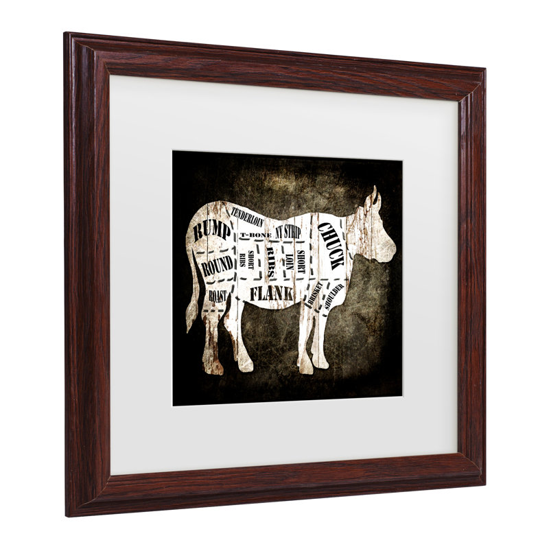 Brown Framed Canvas Print of Butcher Shop Cow Diagram