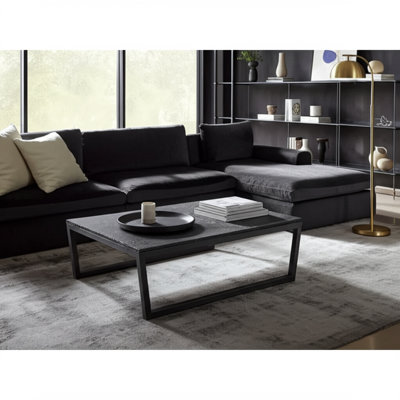 Elevarre Elegance in Stone and Metal Coffee Table, Modern Granite Gray Variant, Standard Size - Enhance Your Living Room Decor