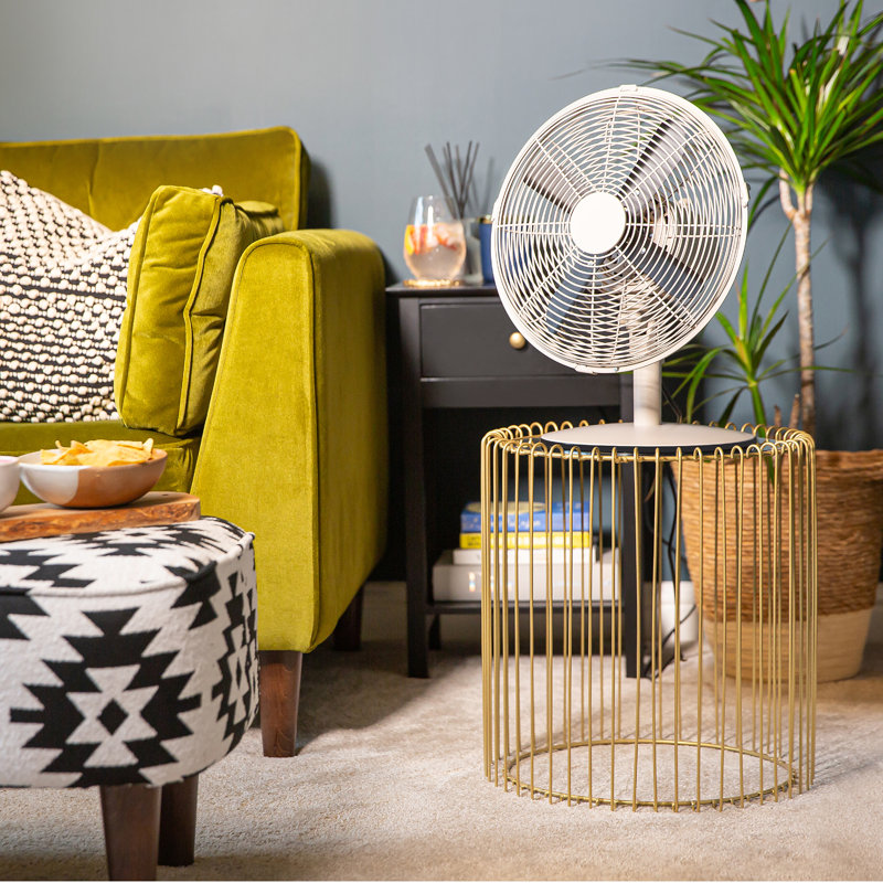 Russell Hobbs RHMDF1201WDW 12" White Scandi Style Desk Fan, Beige/Black