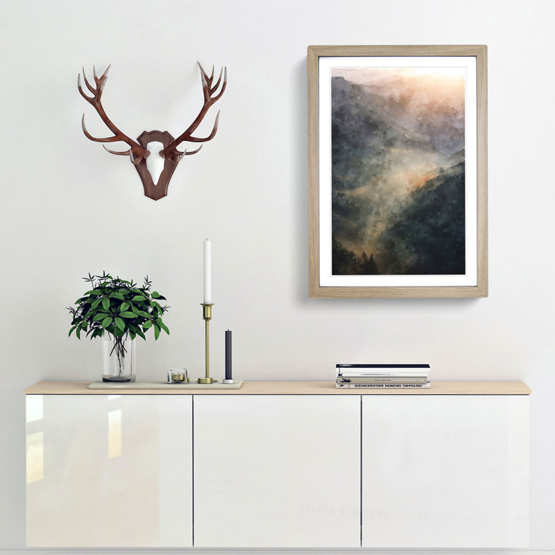 Valley Mist - Single Picture Frame Painting on MDF, 33cm H x 24cm W x 2cm D, Oak Framed