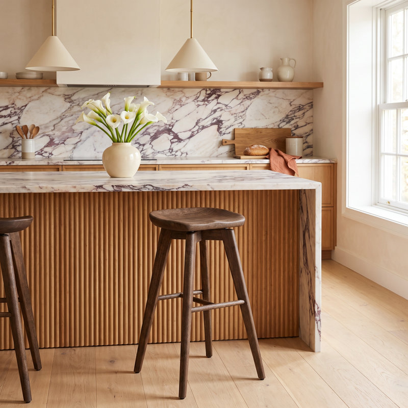 Niles Swivel Solid Wood Bar Stool, Bar Stool (24.75” Seat Height)