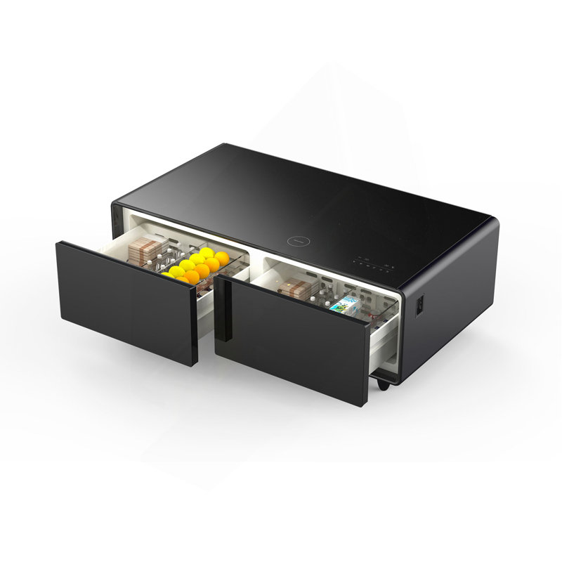 Table basse intelligente Ronin avec réfrigérateur, prises de courant, haut-parleurs Bluetooth et lumière RVB, Noir