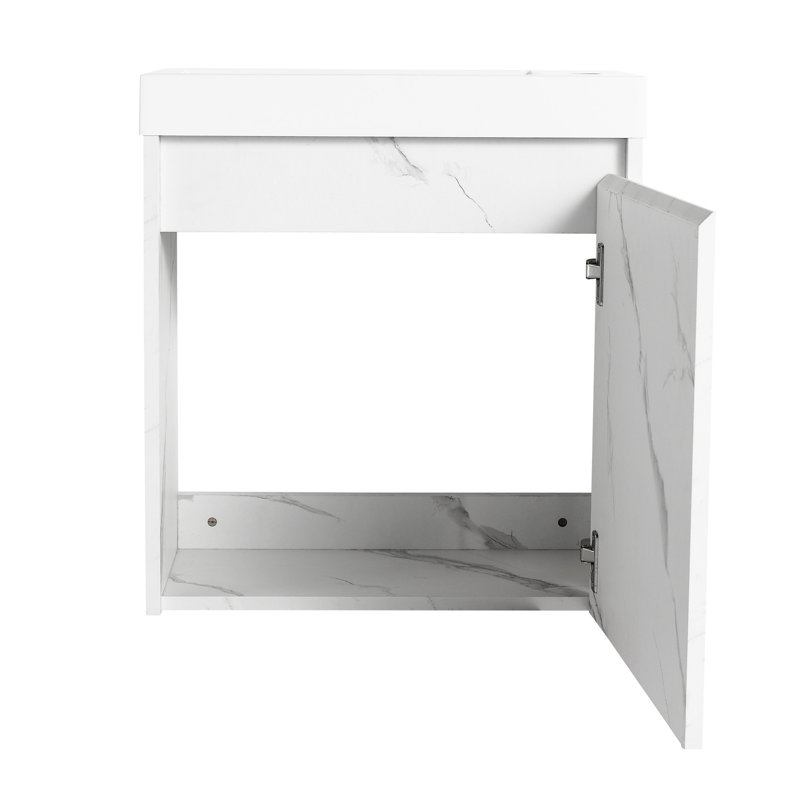 Meuble-lavabo mural flottant de 20 po avec lavabo en résine et porte d'armoire à fermeture en douceur, Blanc