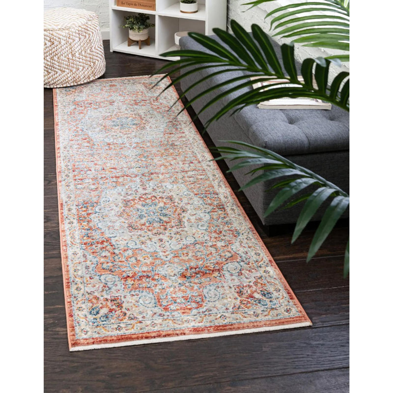 Tapis oriental rouge / ivoire / bleu clair Alize, Tapis de couloir 2 pi x 5 pi 11 po
