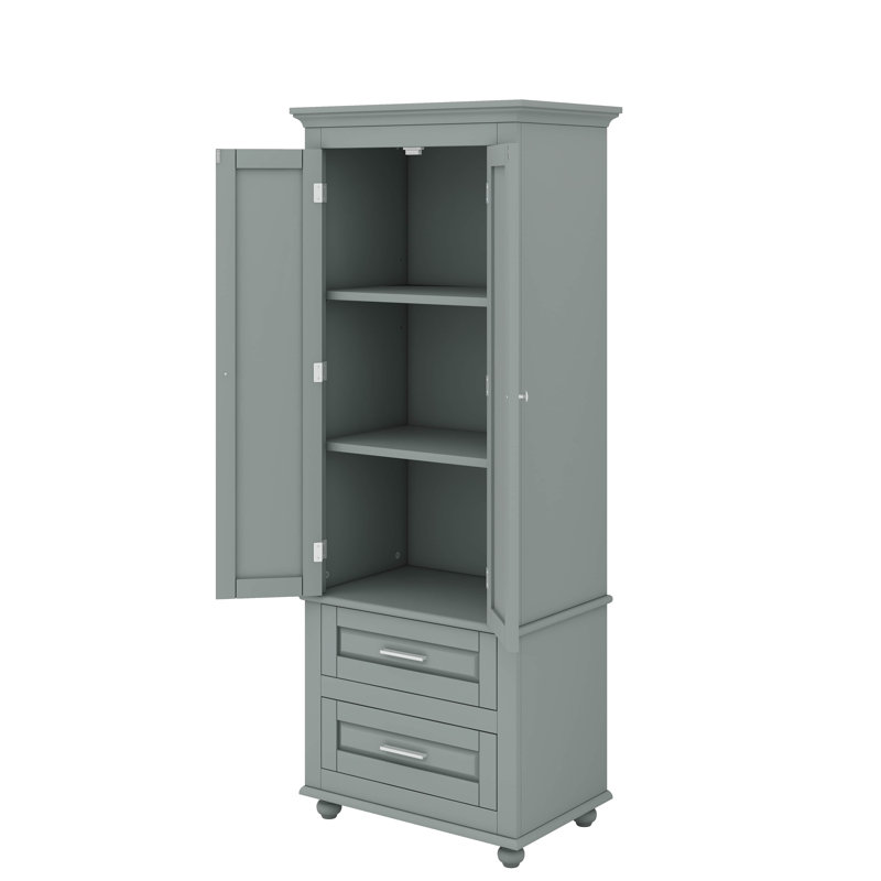 High Storage Cabinet Featuring Two Handy Drawers, Gray