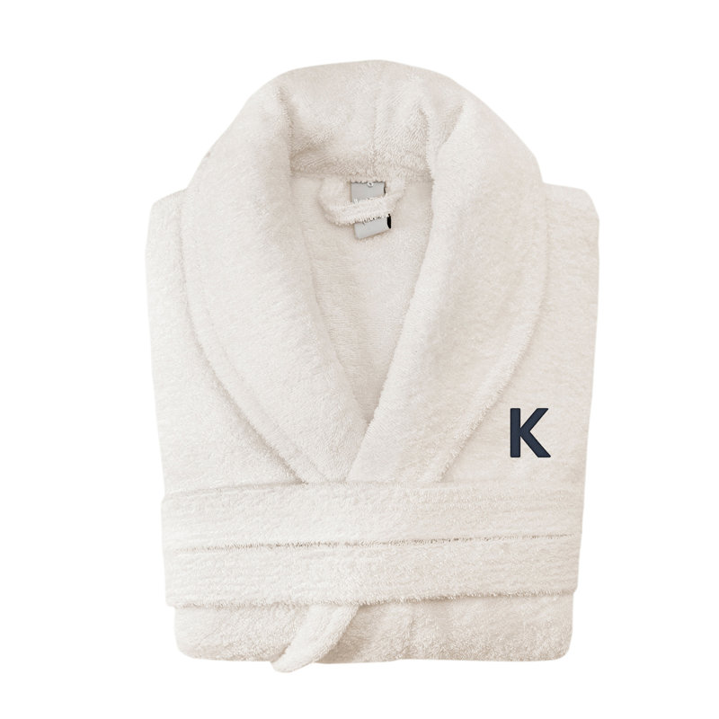 Peignoir monogramme en coton turc châle, K, Ivoire ivoire