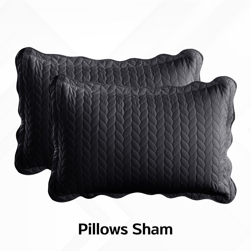 Premium Embossed Bedspread Set With Matching Pillowcases, Full/Queen Bedspread + 2 Standard Pillowcases, Charcoal