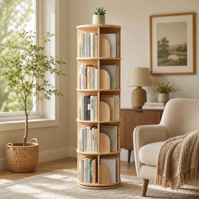5 Tier Solid Wood Rotating Bookcase