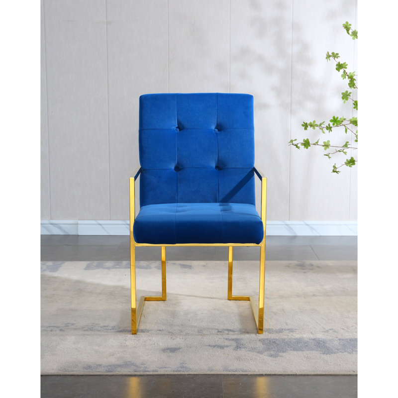 Ensemble de 1 chaise de salle à manger avec accoudoirs Modern Velvet, Doré, Bleu