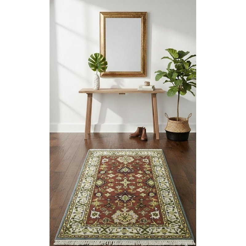 Tapis oriental rouge en laine noué à la main 3 pi x 5 pi Everaldo