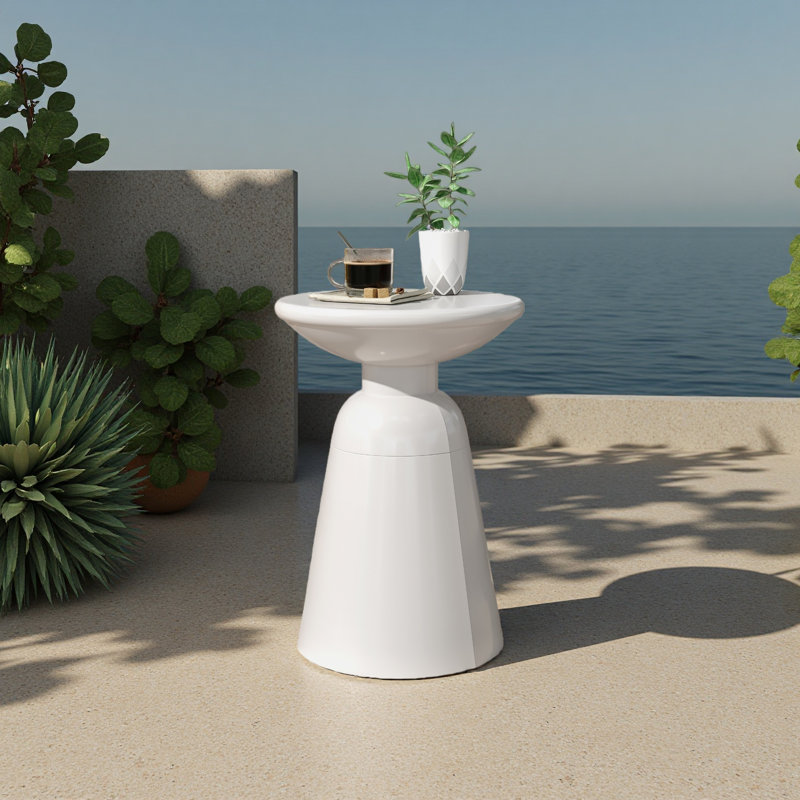 Outdoor Metal End Table -Large, White