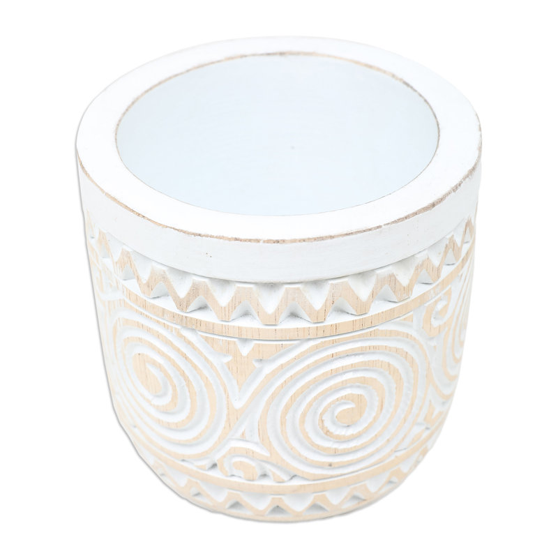 Hand-Carved White and Beige Wood Decorative Table Vase