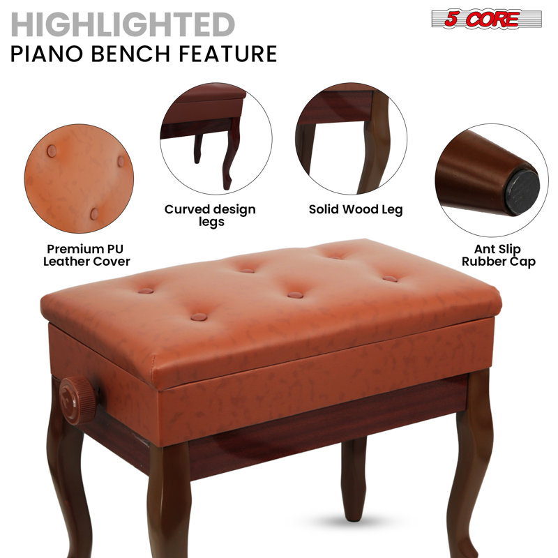 Chaise 5 pièces pour piano 5 pouces, Marron clair