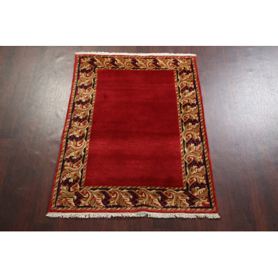 Tapis népalais rouge en laine rouge 4X5
