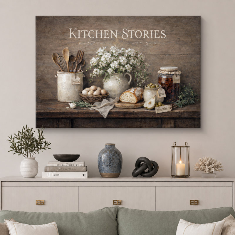 Kitchen Stories, pain rustique et floral, nature morte, H 24 po x l 36 po x P 1,5 po, Toile tendue