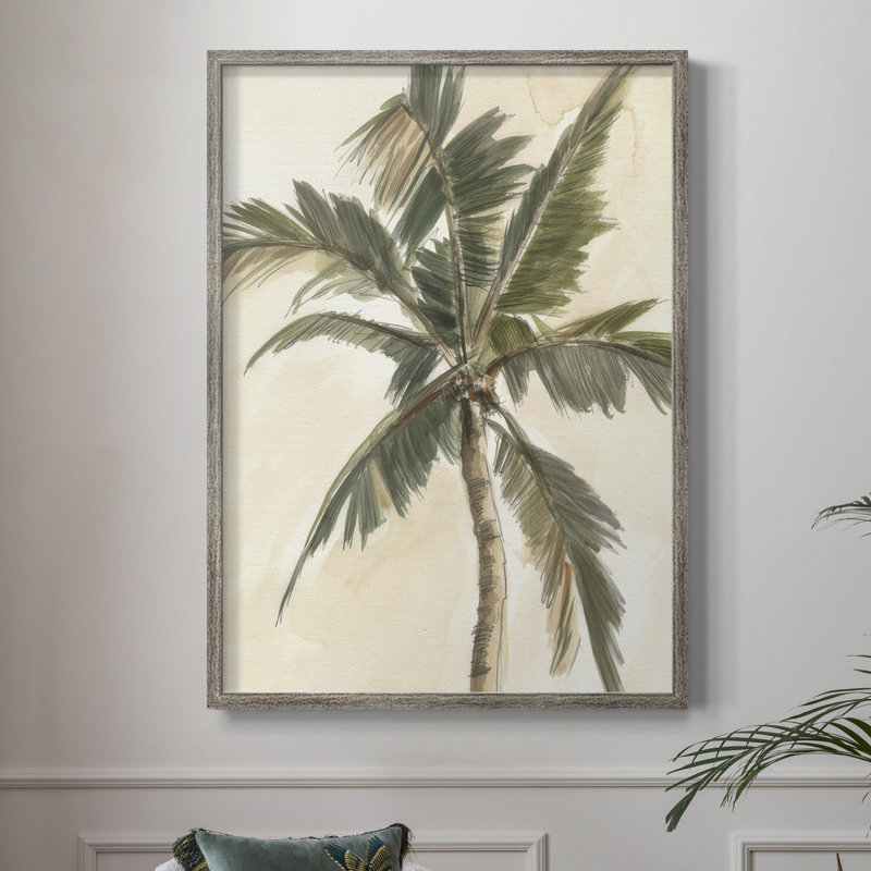 «Antique Watercolor Palm Study II», reproduction encadrée - bois massif, H 21 po x l 17 po