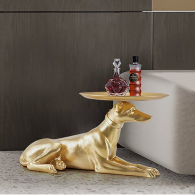 Modern Dog Side Table Floor Resin Figurine With Tray Top In Gold